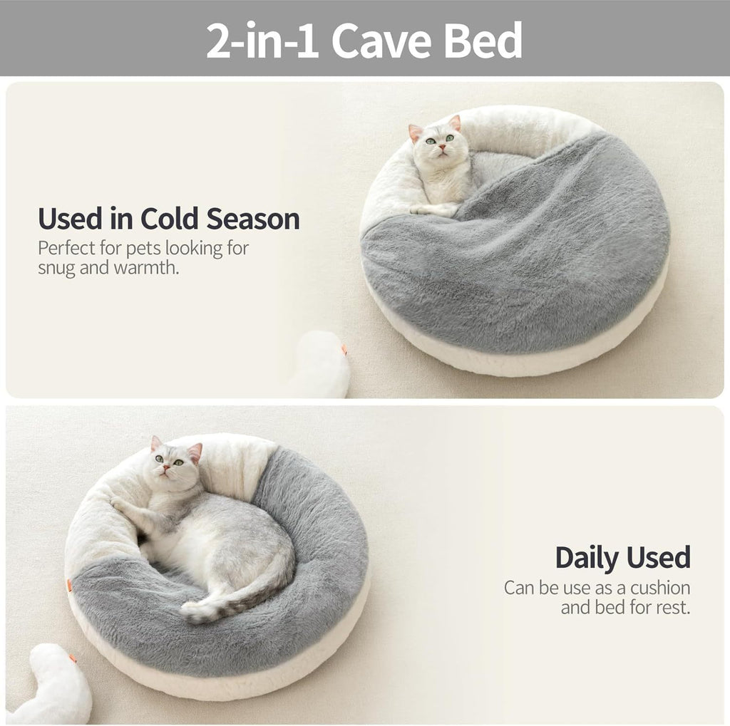 MEWOOFUN Donut Cat Bed – Washable Plush Nest