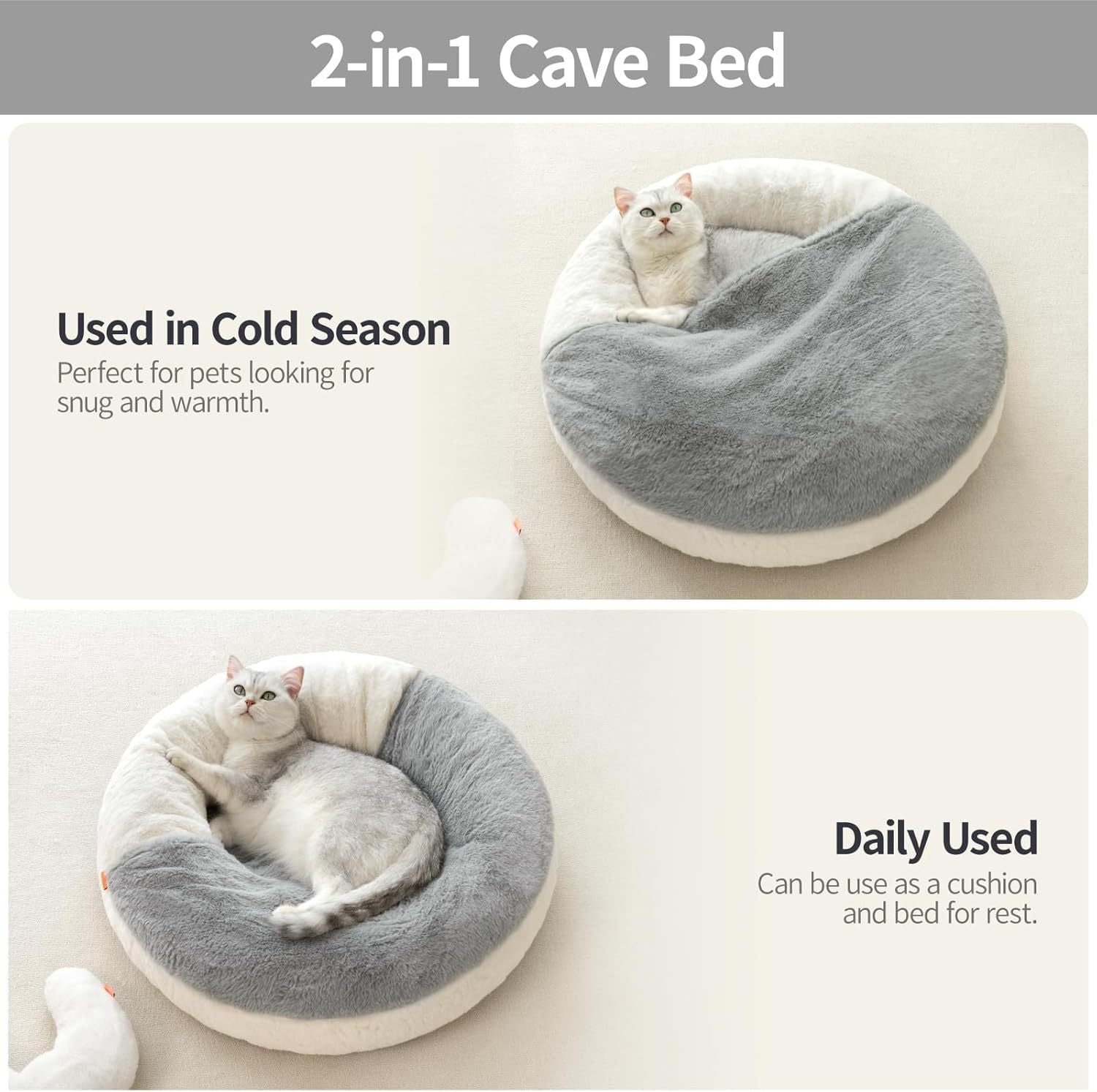 MEWOOFUN Donut Cat Bed – Washable Plush Nest