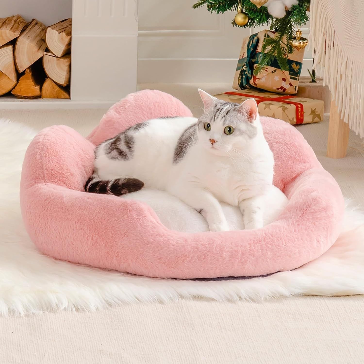 MEWOOFUN Fluffy Cat Couch – Washable Round Sofa for Cats