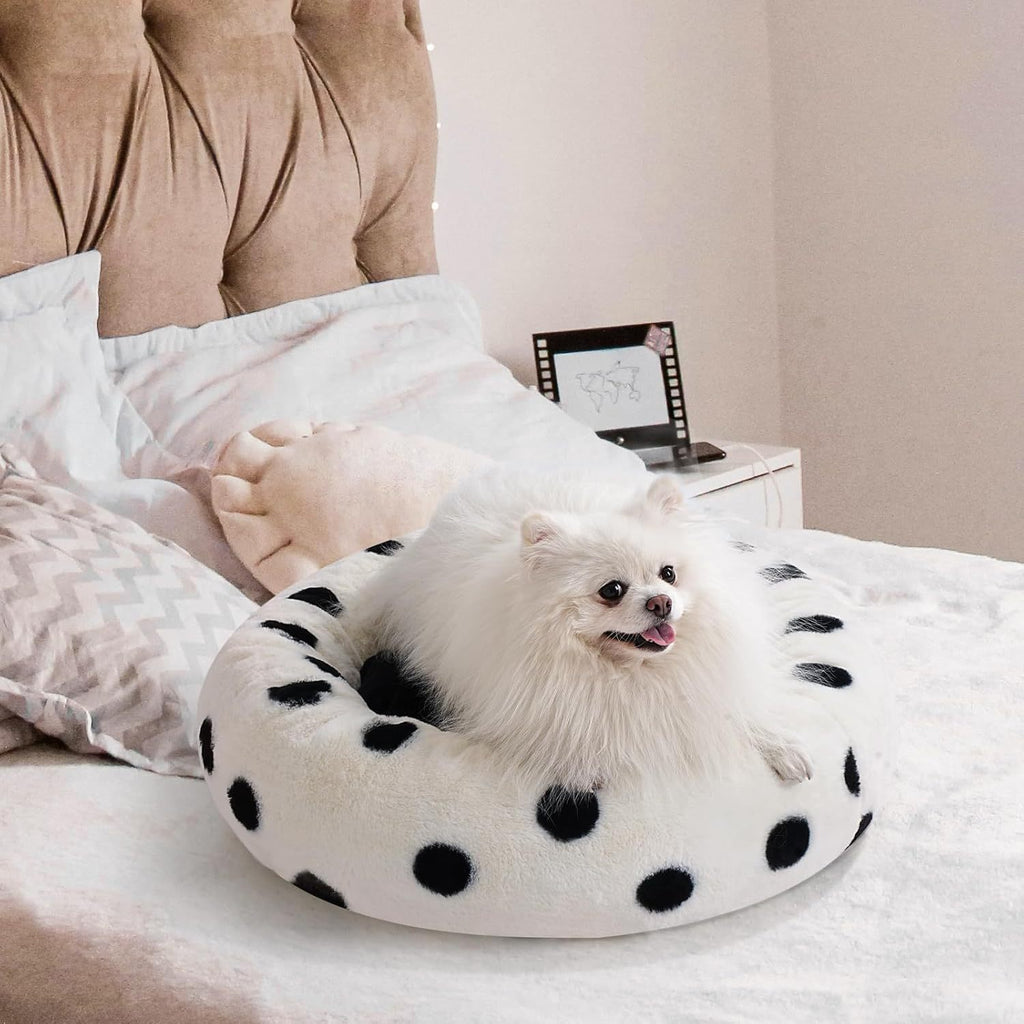Black Dot Donut Pet Bed – Plush Comfort for Cats & Dogs