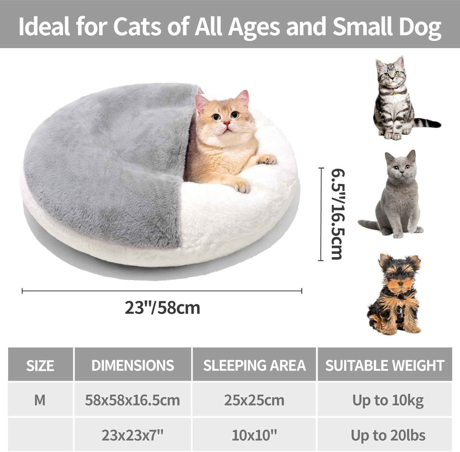 MEWOOFUN Donut Cat Bed – Washable Plush Nest