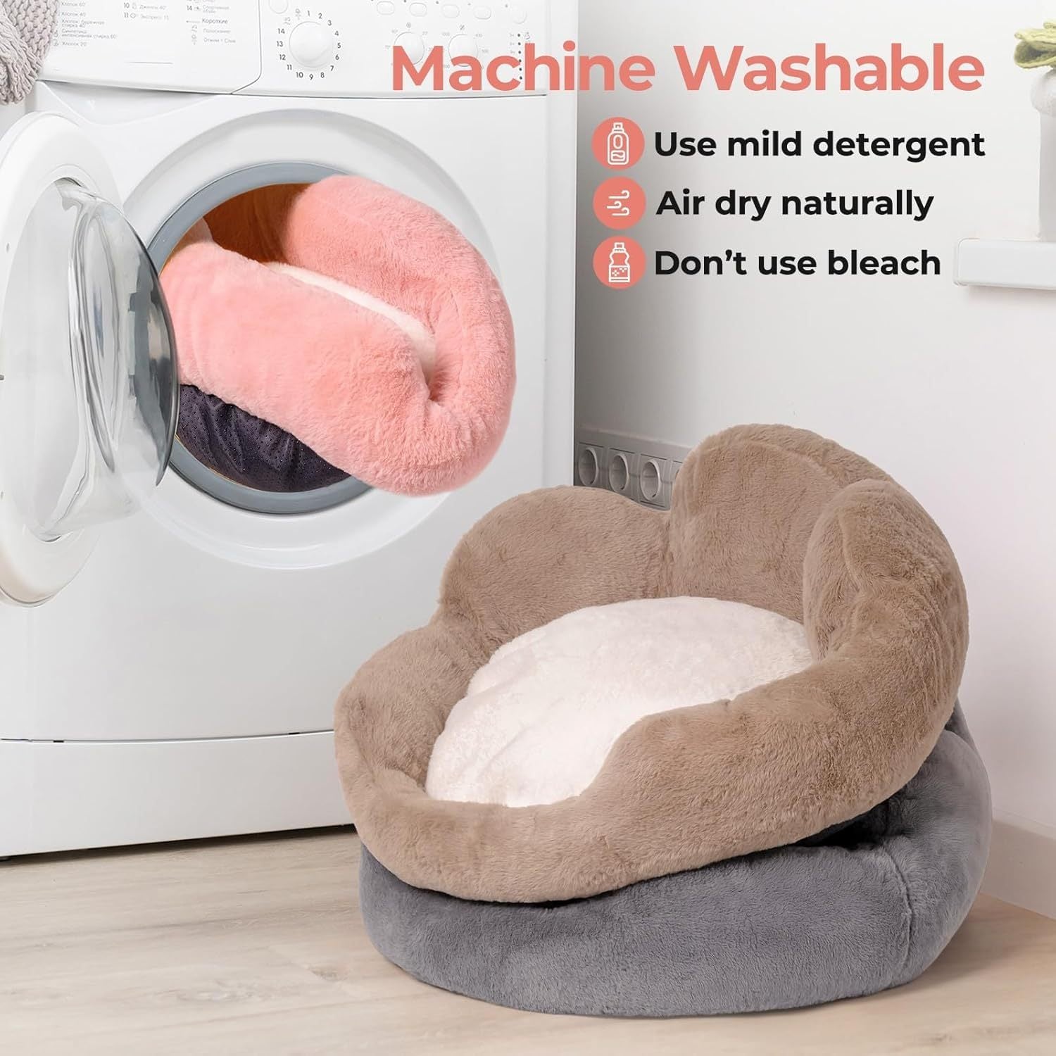 MEWOOFUN Fluffy Cat Couch – Washable Round Sofa for Cats