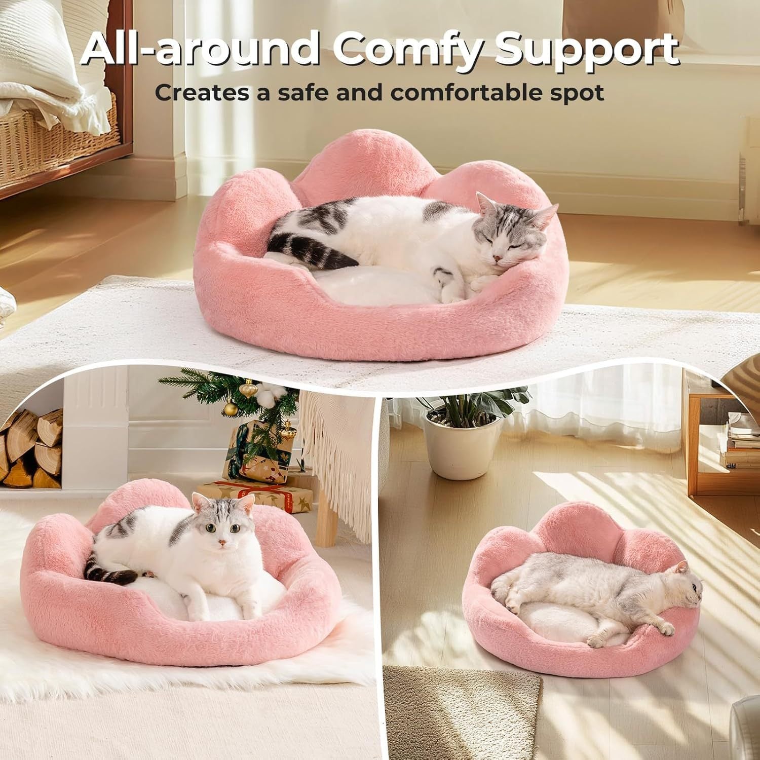 MEWOOFUN Fluffy Cat Couch – Washable Round Sofa for Cats