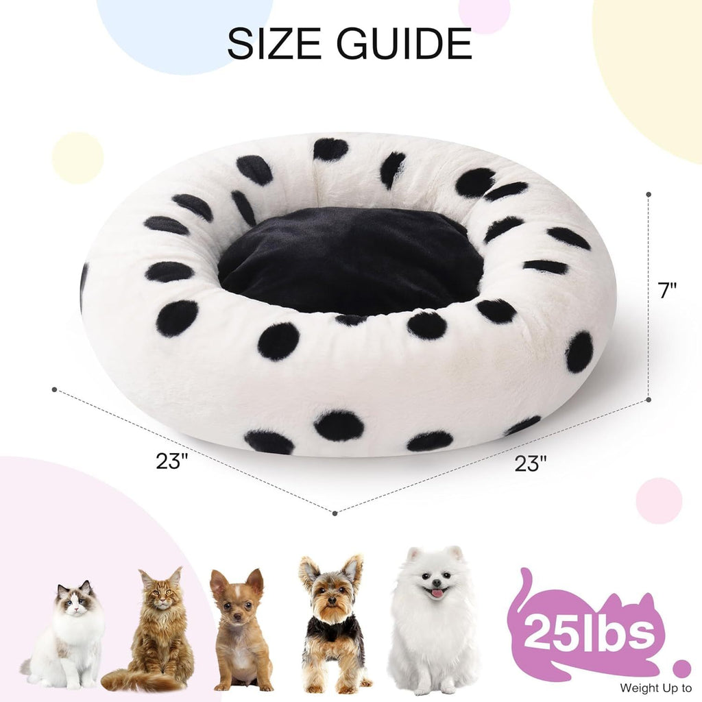 Black Dot Donut Pet Bed – Plush Comfort for Cats & Dogs