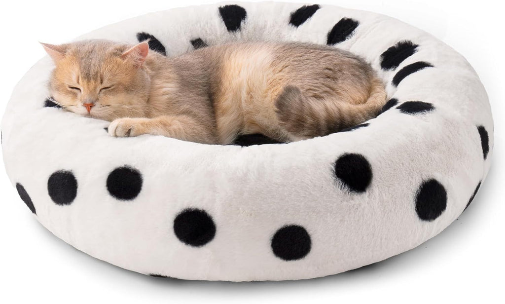 Black Dot Donut Pet Bed – Plush Comfort for Cats & Dogs