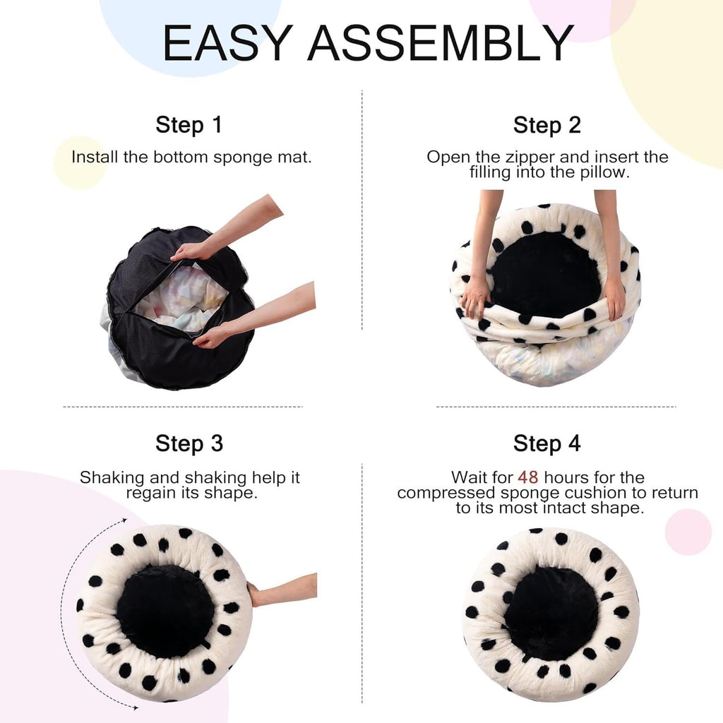 Black Dot Donut Pet Bed – Plush Comfort for Cats & Dogs