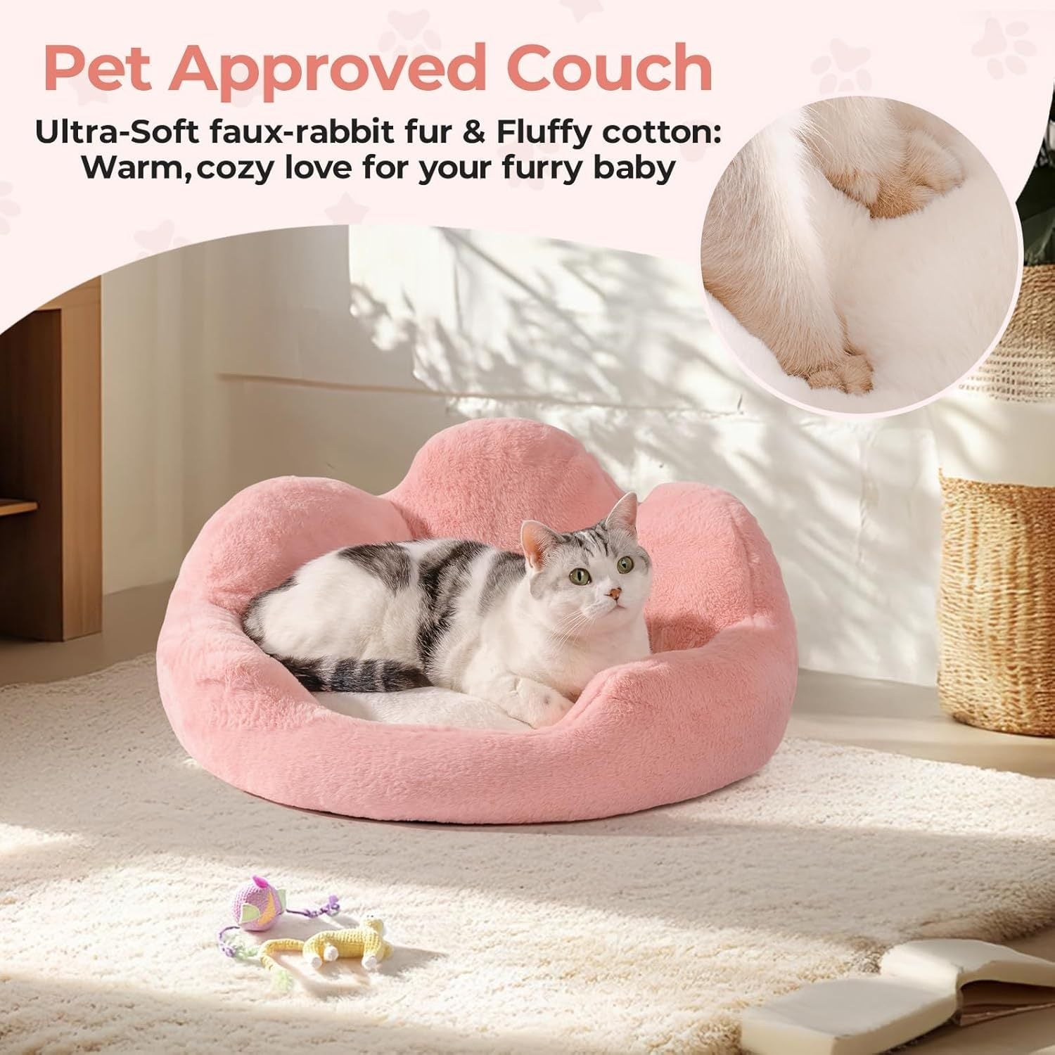 MEWOOFUN Fluffy Cat Couch – Washable Round Sofa for Cats