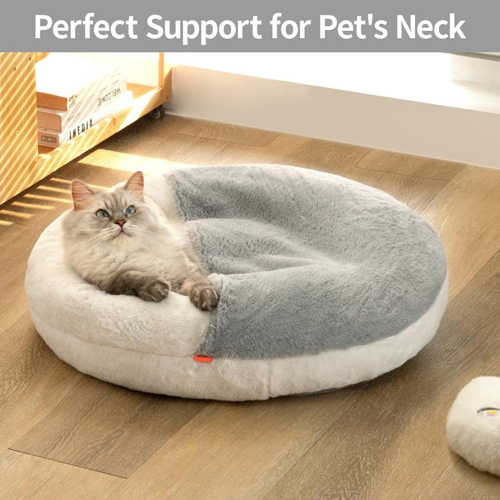 MEWOOFUN Donut Cat Bed – Washable Plush Nest