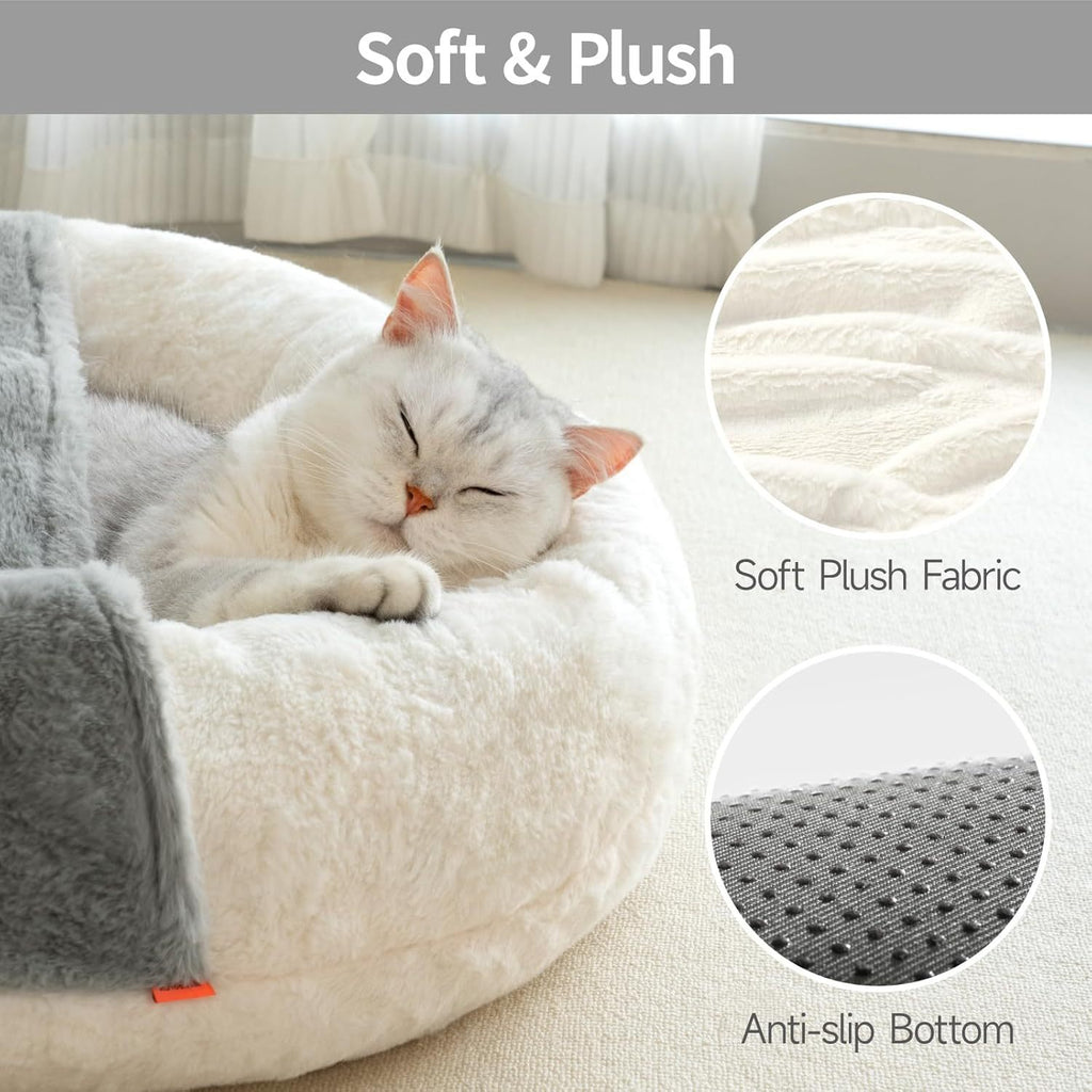 MEWOOFUN Donut Cat Bed – Washable Plush Nest