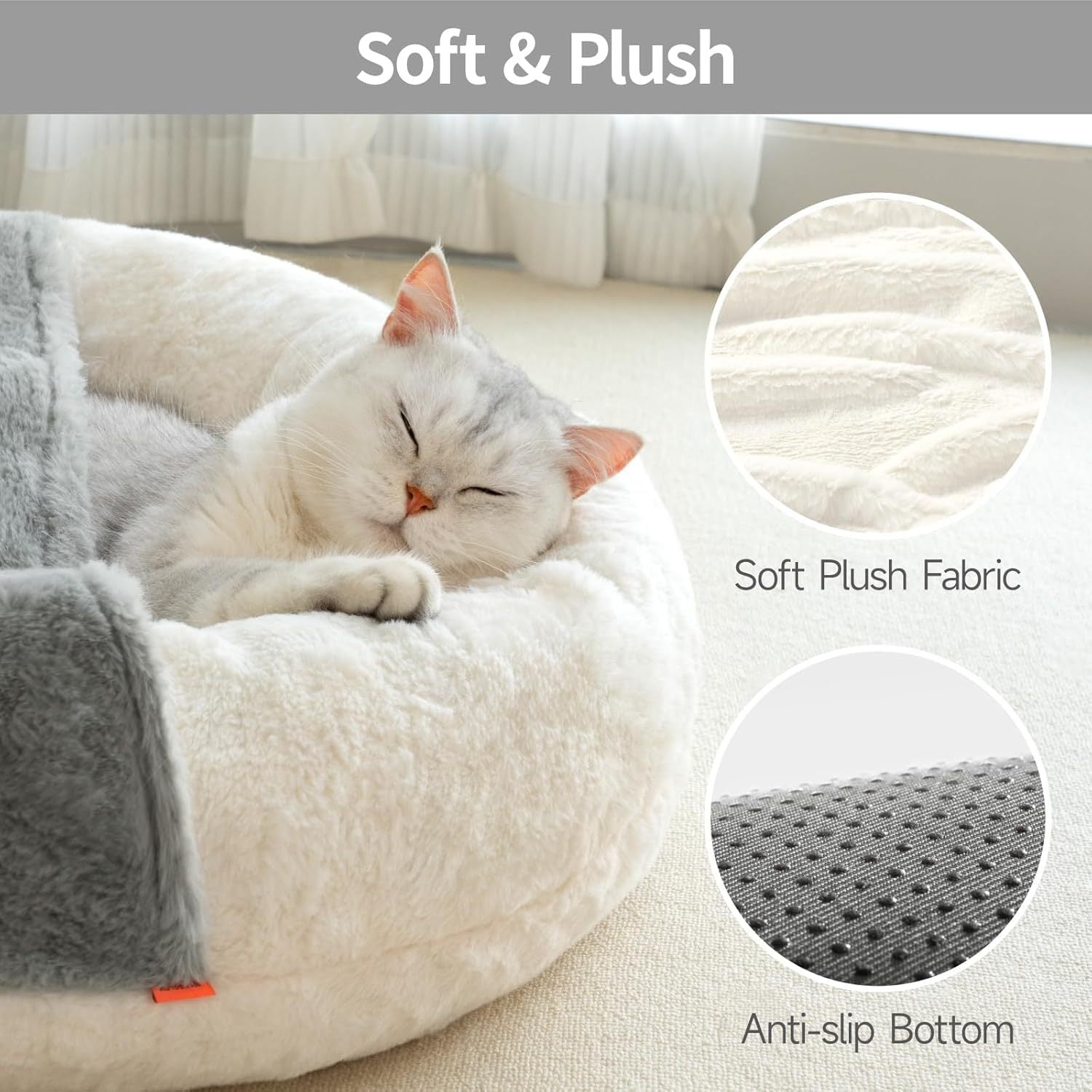MEWOOFUN Donut Cat Bed – Washable Plush Nest